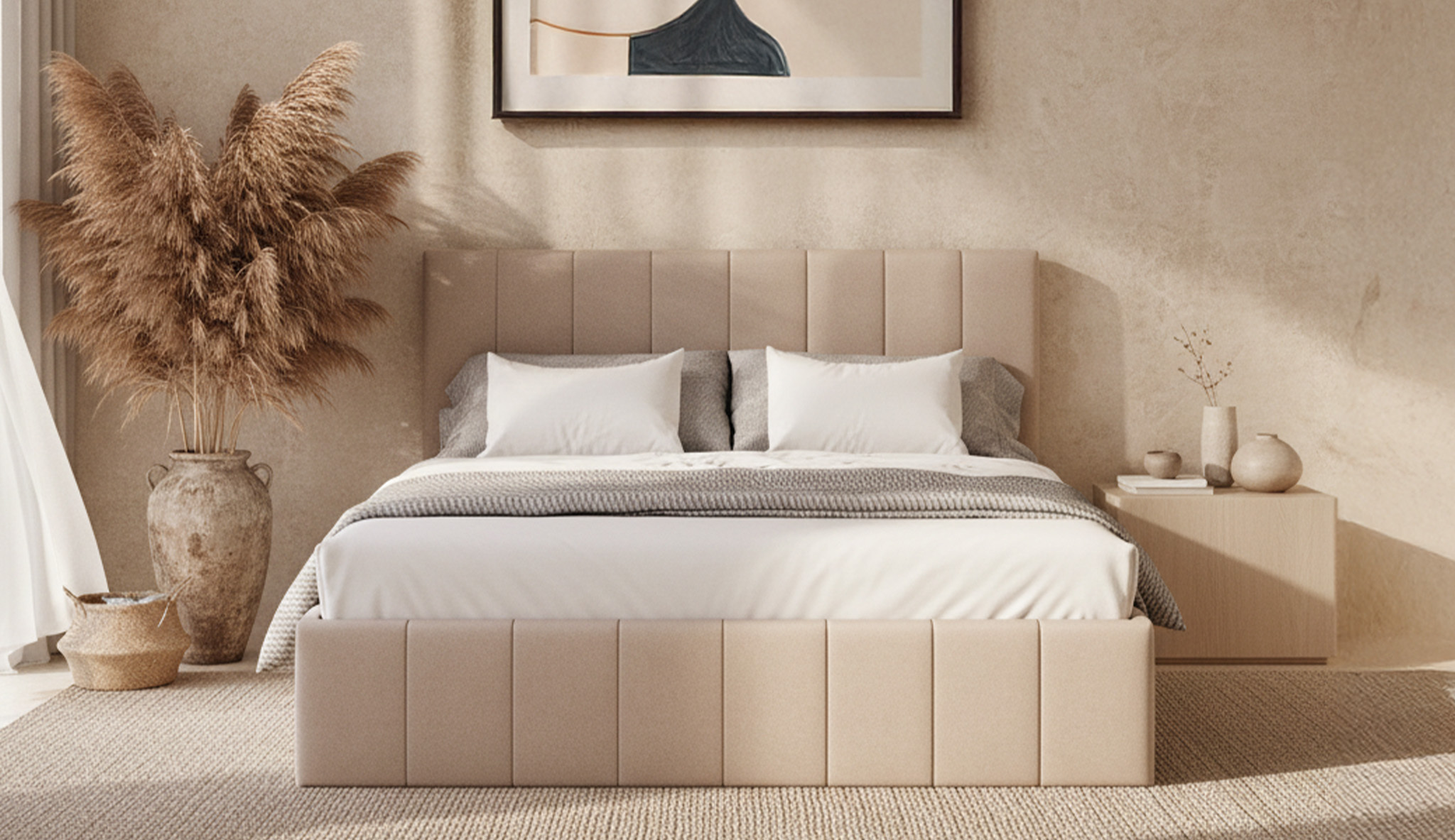 LunaBed SOL – łóżko tapicerowane, aranżacja